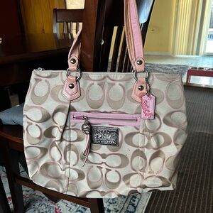 Coach Beige and Pink Signature Shoulder Bag